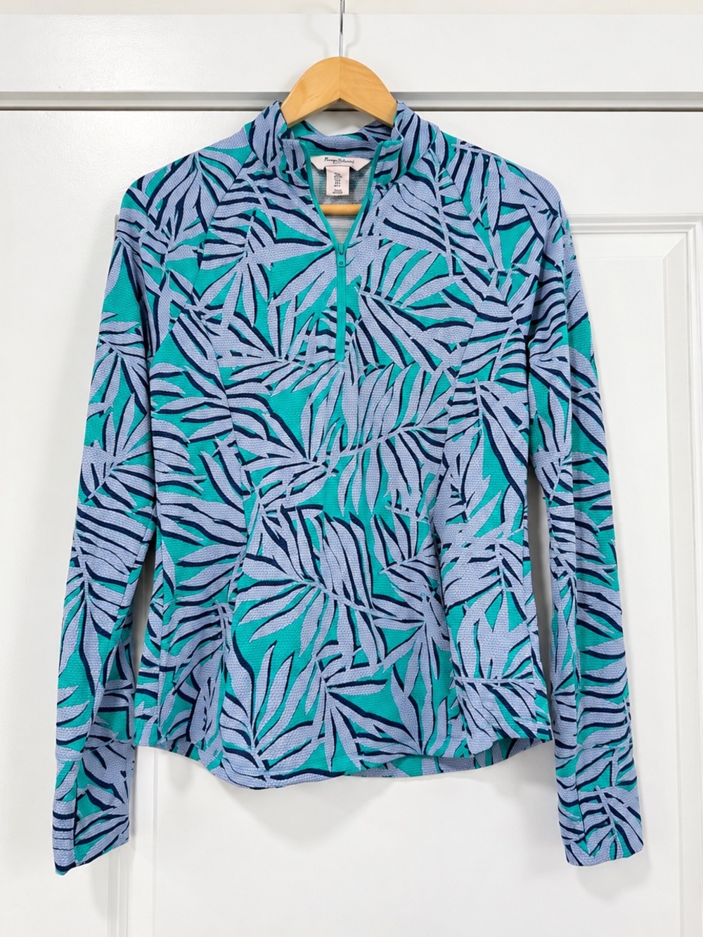 Tommy Bahama Active Tropical Palm Print 1/4 Zip Pullover Top Size L